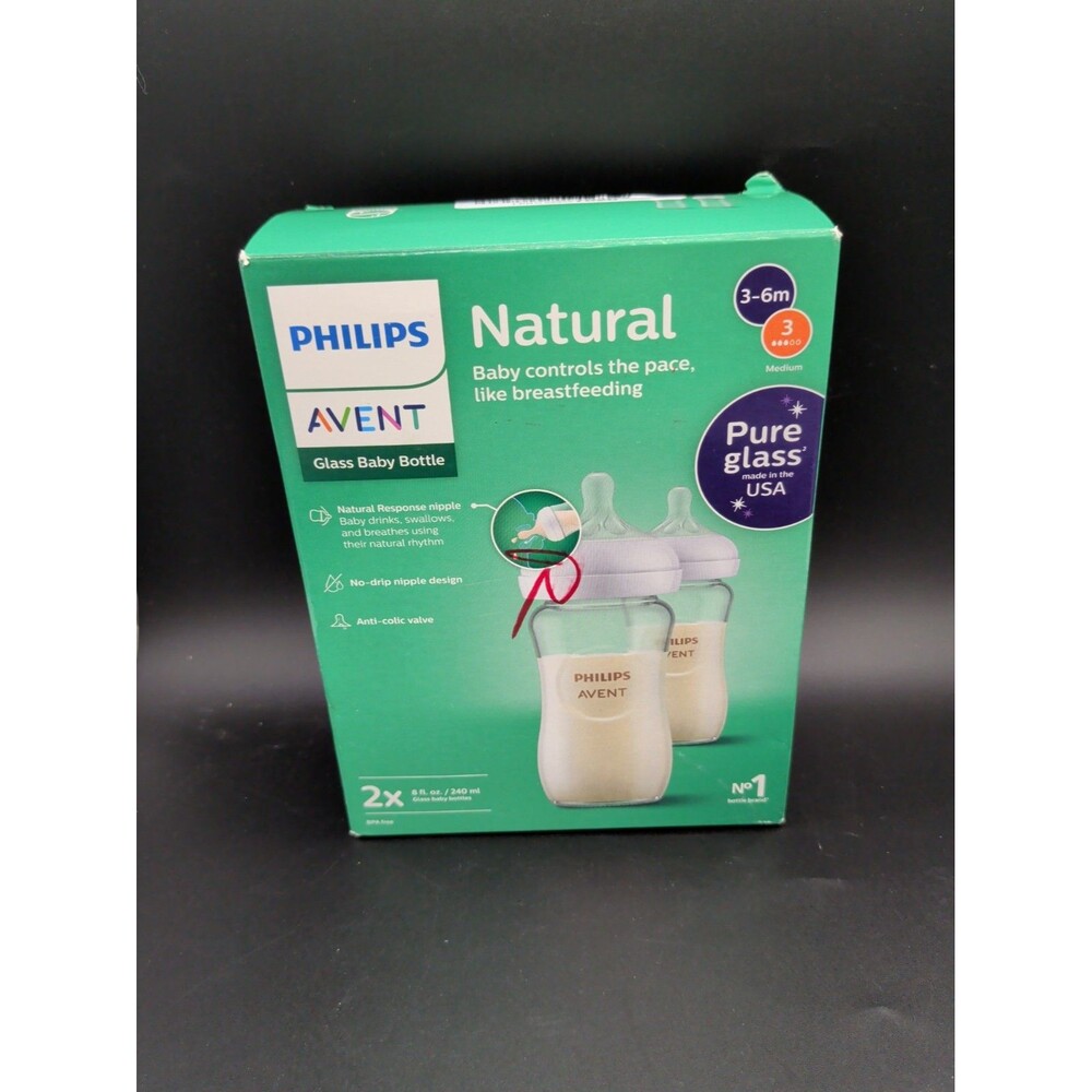 Philips Avent Natural Glass Baby Bottles 8oz 2 Pack ( 3-6 Months)